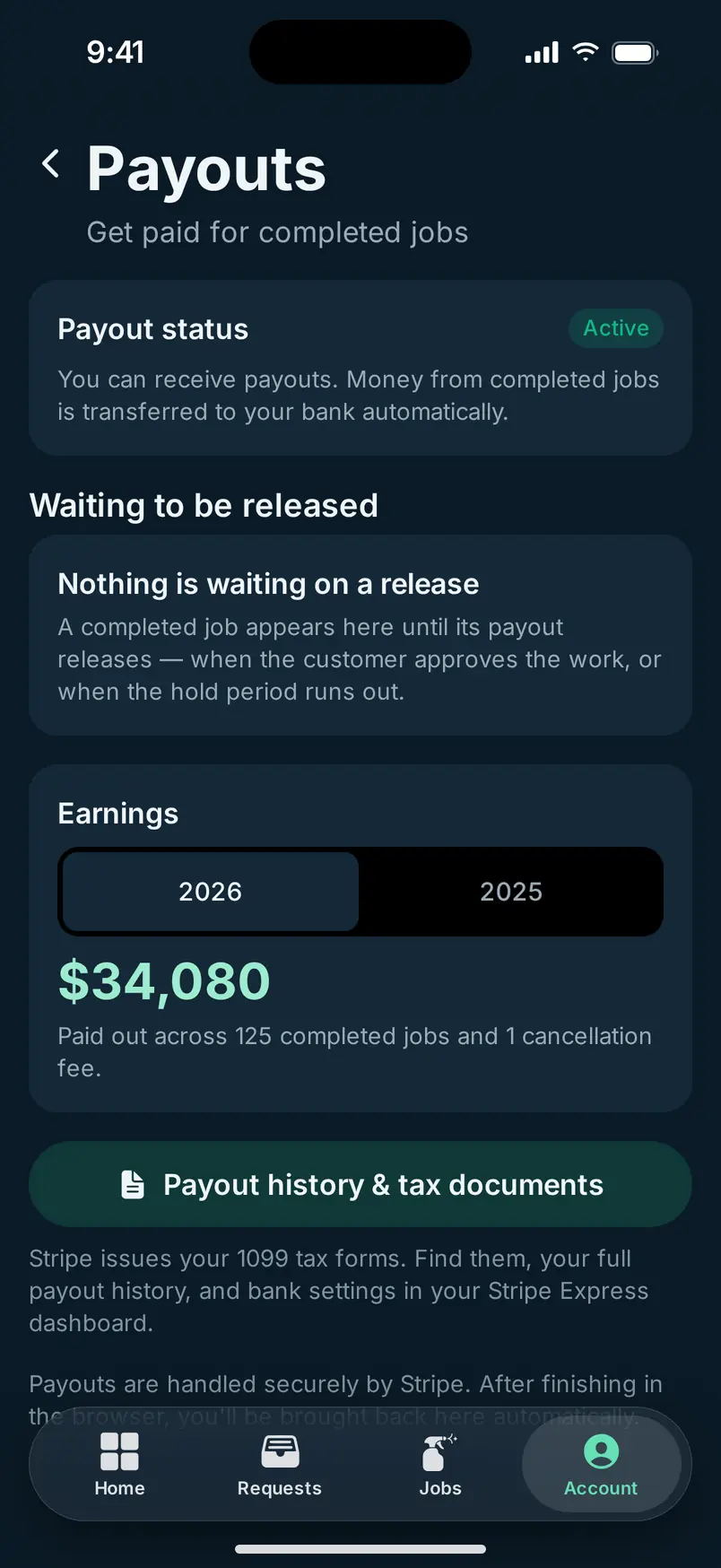MotoMynt Pro payouts: Stripe connected and active, with this year’s earnings
